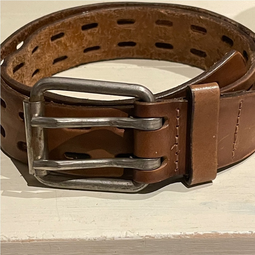 Leather double prong men’s belt 34/85
